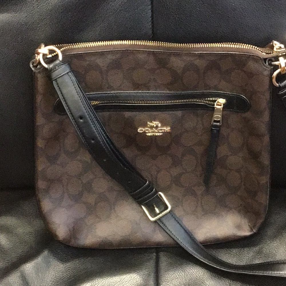 Coach Signature Brown and Black Crossbody Bag